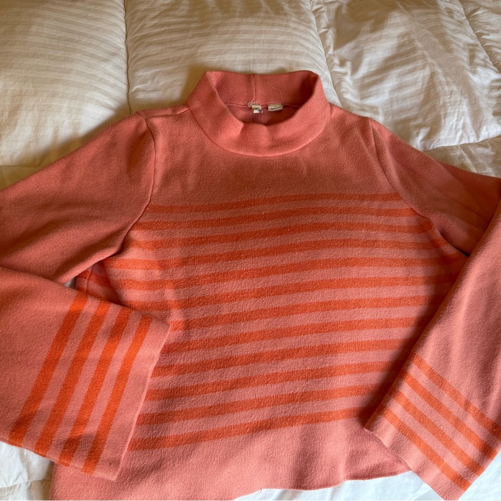 Anthropology Moth Coral and Orange Striped Turtleneck Sweater